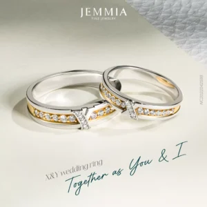 Dù là chất liệu vàng 18k hay vàng trắng, những cặp nhẫn đôi luôn thể hiện tình yêu đẹp