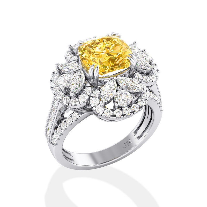 Nhẫn kim cương màu vàng quý phái cho nữ
