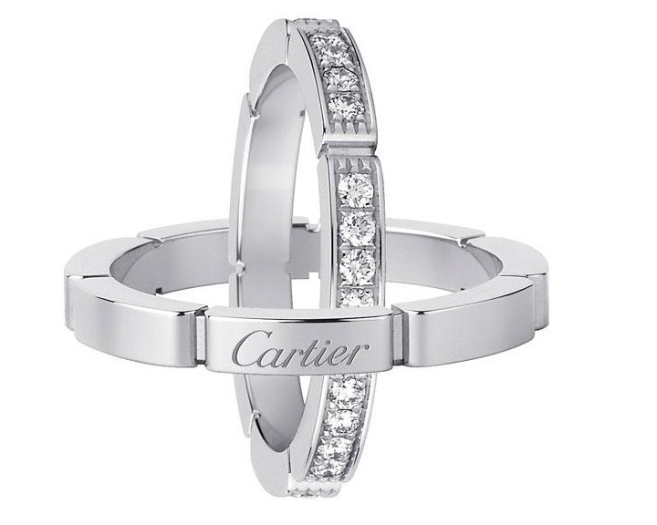Cặp nhẫn Cartier đính kim cương vàng trắng sang trọng 