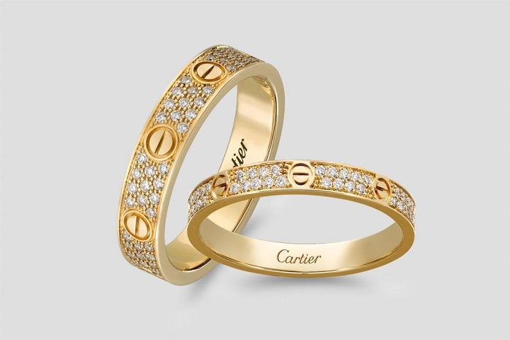 Nhẫn cưới kim cương Cartier vàng 18k truyền thống 