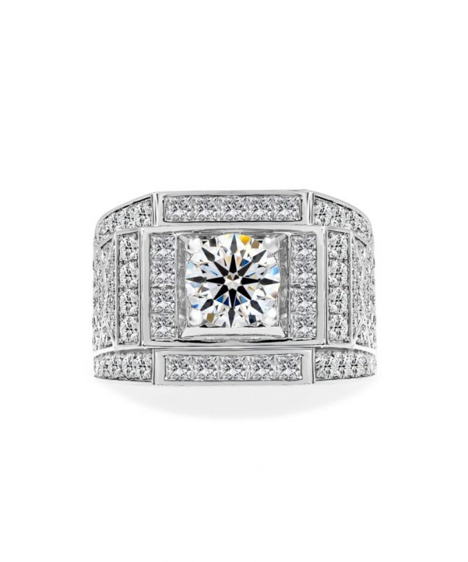 Nhẫn kim cương nam vàng 18K ấn tượng độc đáo