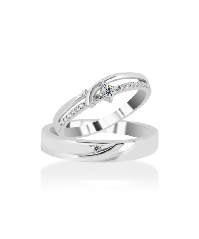 Nhẫn cưới kim cương vàng trắng đơn giản 