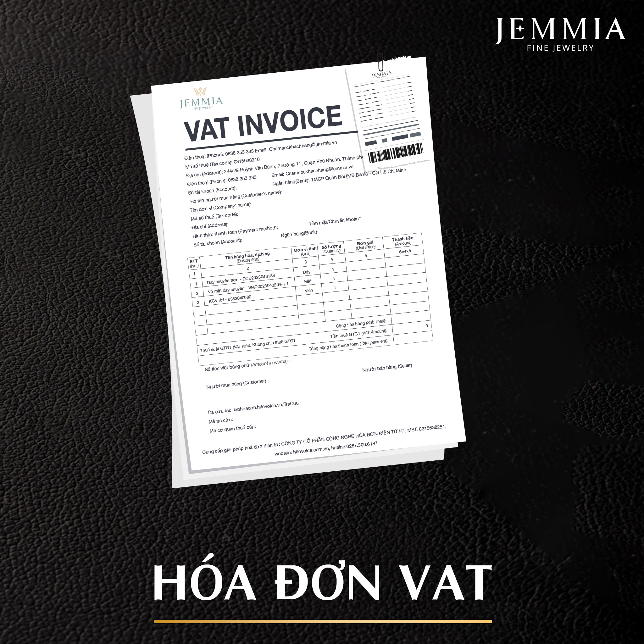 Kim cương khi mua tại Jemmia có xuất hóa đơn VAT