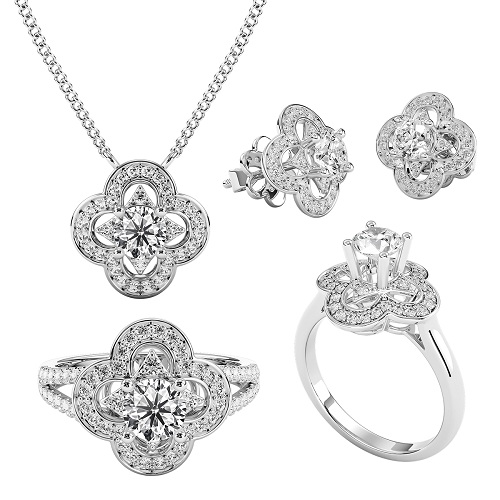Hình 4: Bộ trang sức kim cương vàng trắng LUCKY FLOWER 