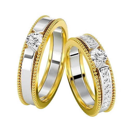 Hình 5: Nhẫn cưới kim cương 18k vàng trắng viền vàng kết hợp